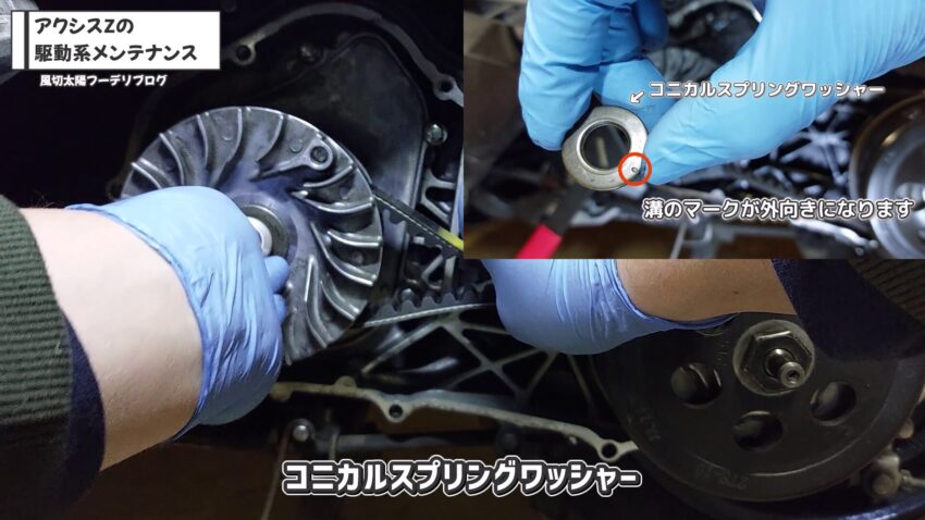 コニカルスプリングワッシャーを設置しています。