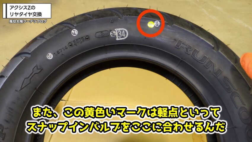 タイヤの軽点マーク